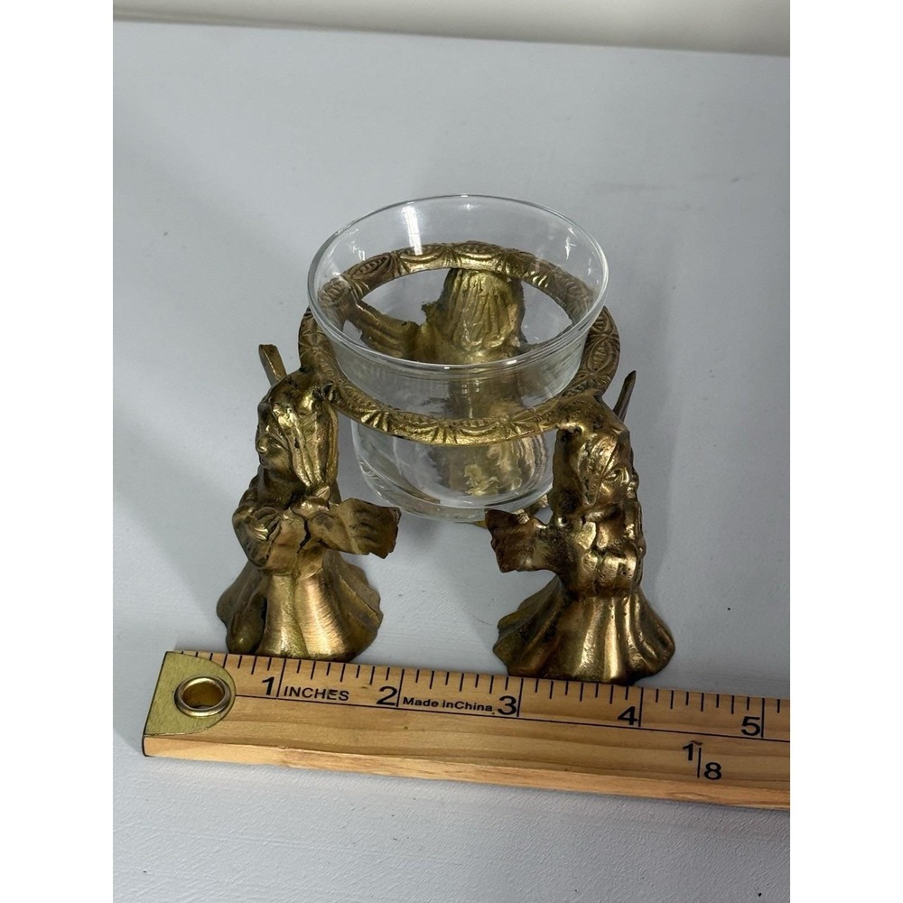 VTG Brass 3 Angels With Harps Votive Candle Holder Glass‎ Insert READ - Picture 11 of 11